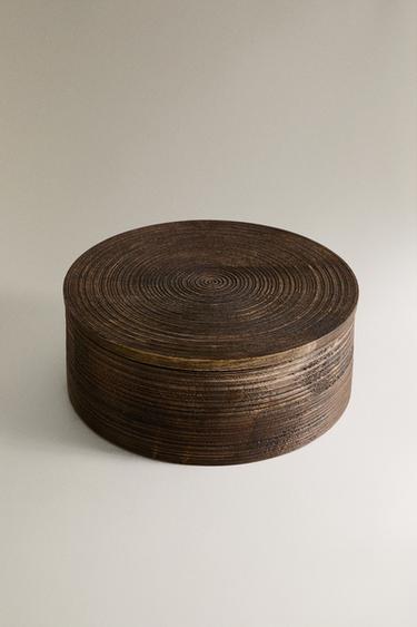 LARGE ROUND WOODEN BOX — Dark brown 2