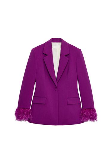 BLAZER WITH FEATHER CUFFS AND SHOULDER PADS