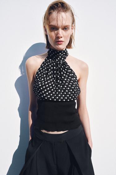 HALTERNECK DOT TOP - Black / White by Zara