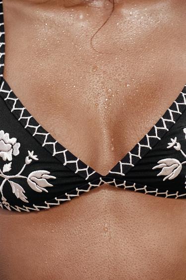 TOP بكيني بتطريزات الزهور - أسود الخاص بـ Zara