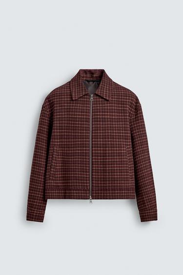 CHECK JACKET WITH WOOL - Burgundy by Zara