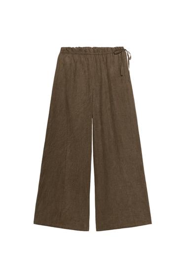 ШТАНИ ПАЛАЦЦО ІЗ ЗАВ’ЯЗКАМИ - Темно-коричневий Zara