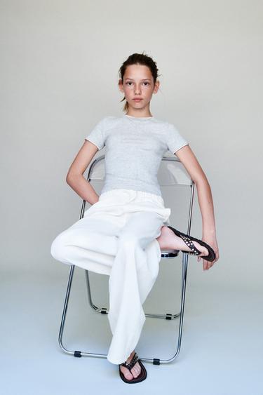 Zara LACE-UP WIDE LEG JEANS - White