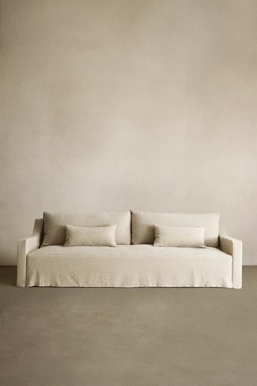 SOFA WITH REMOVABLE WASHED LINEN COVER - Oyster-white by Zara