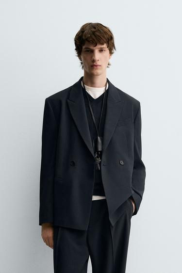 STRIPED SUIT DOUBLE-BREASTED BLAZER - Dark navy by Zara
