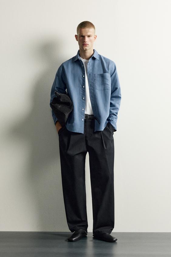 قميص مخطط منسدل - أزرق فاتح الخاص بـ Zara - صورة 0