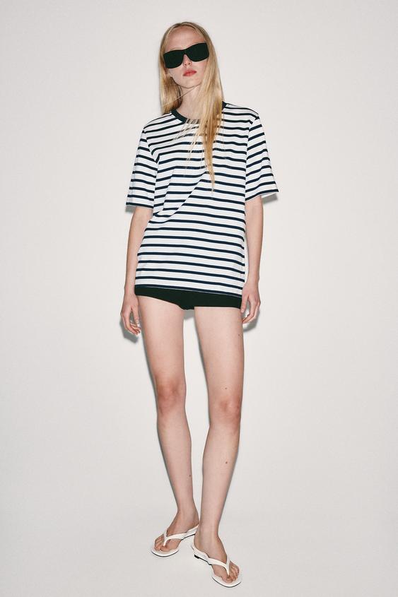 CAMISETA RAYAS - Blanco / Marino de Zara - Imagen 0