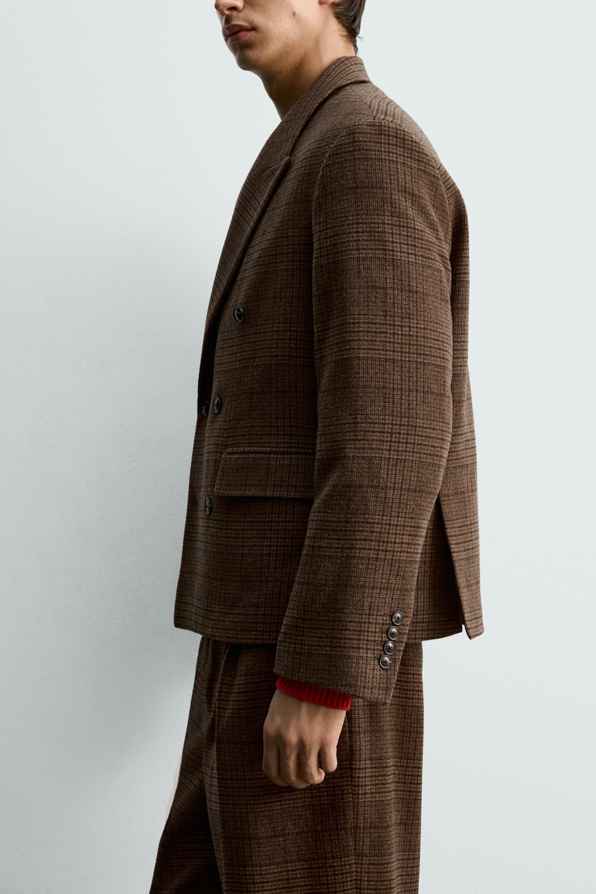 ボクシーフィットチェック柄ブレザー - ブラウン | ZARA Japan / 日本