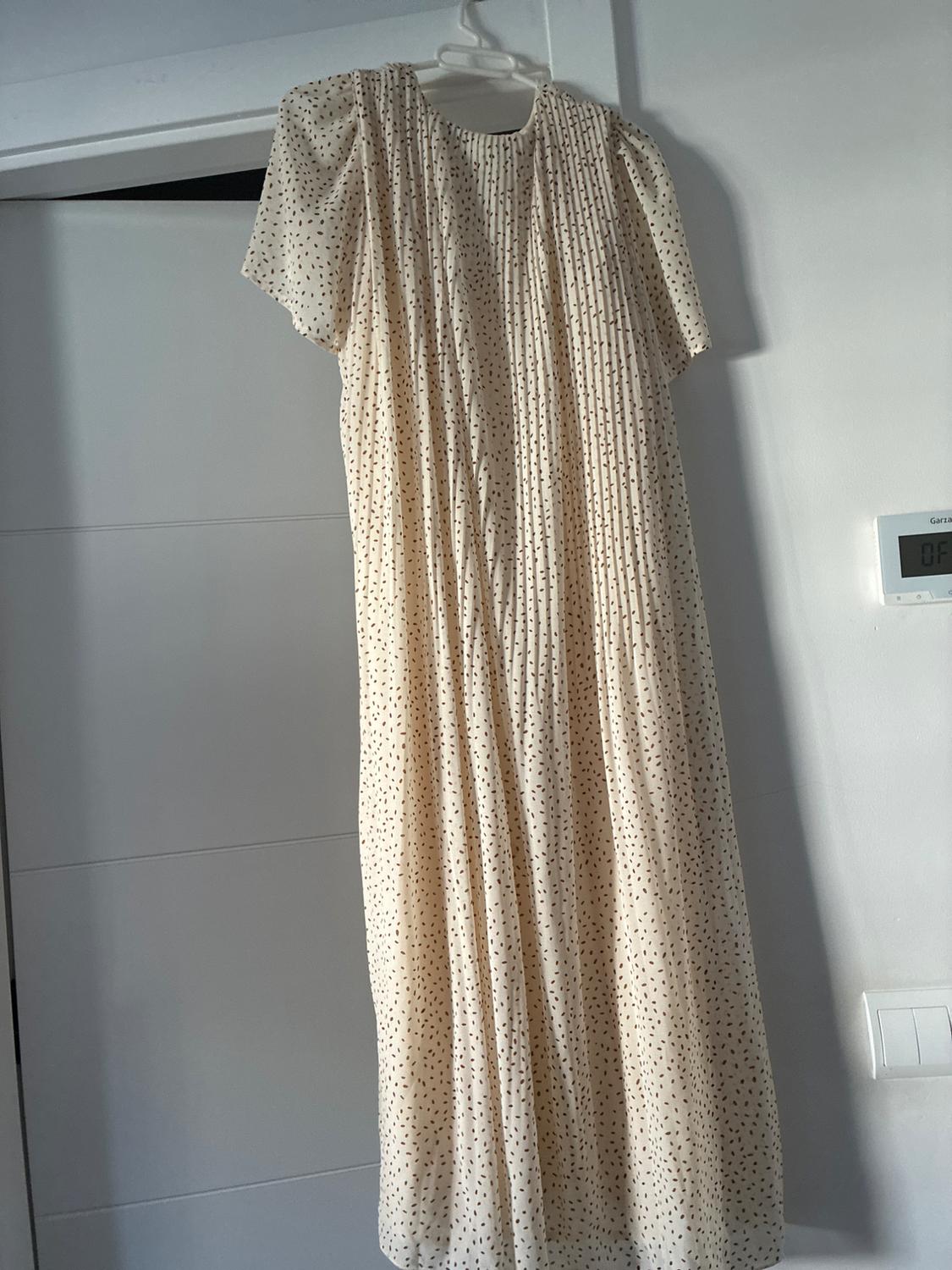 VESTIDO CON PINTITAS MARRONES EN TONO CRUDO Y FORRADO - Image 2