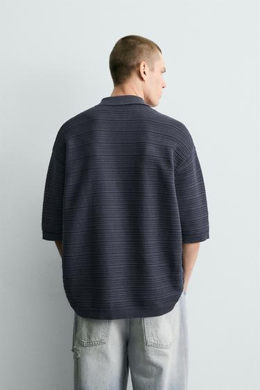 WASHED TEXTURED RELAXED FIT KNIT POLO SHIRT - Navy blue by Zara - Image 2