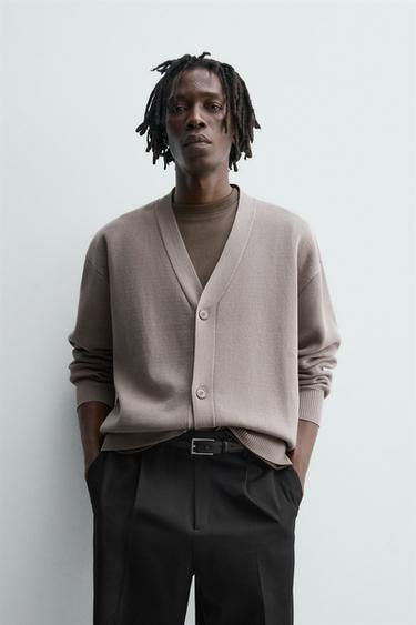 STRICKJACKE MIT BAUMWOLLSTRUKTUR - Taupegrau von Zara