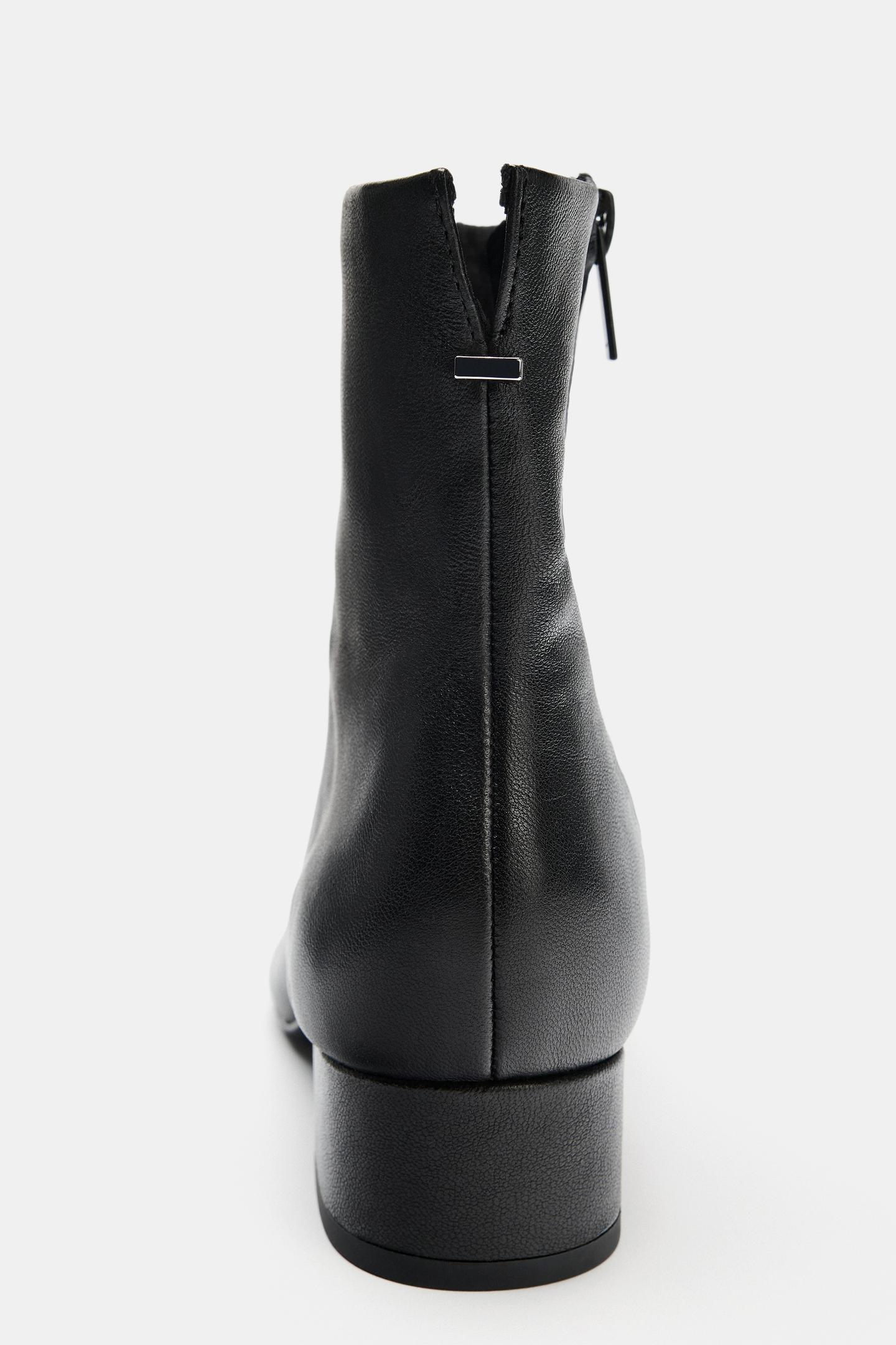 Женские ботинки Zara Leather Block Heel Ankle, цвет: Чёрный — фото 5
