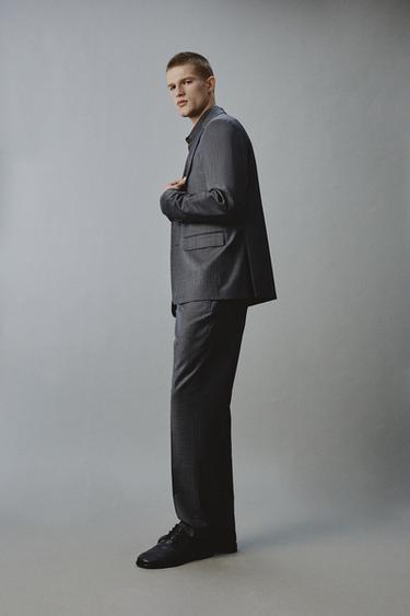 REGULAR FIT PINSTRIPE SUIT BLAZER - Grey by Zara - Image 3