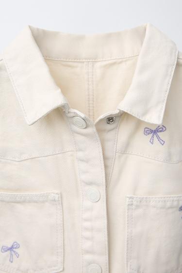 EMBROIDERED TWILL PLAYSUIT WITH BOWS - Ecru by Zara - Image 2