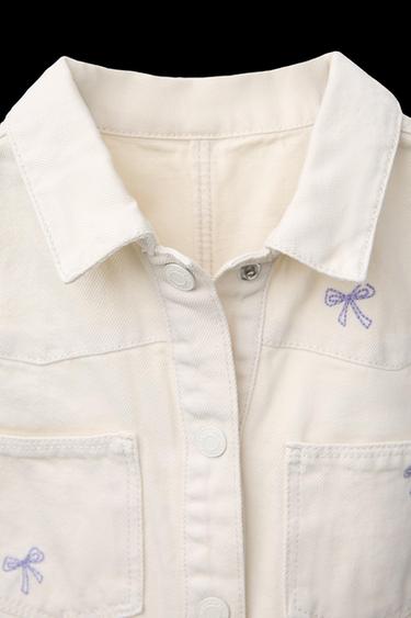 EMBROIDERED TWILL SHORT PLAYSUIT WITH BOWS - Ecru by Zara