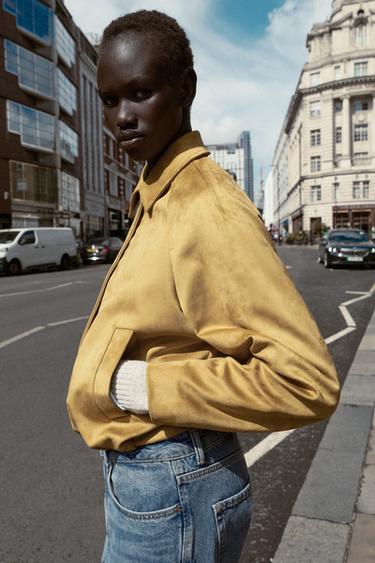 FAUX SUEDE BOMBER JACKET - Mustard by Zara - Image 4
