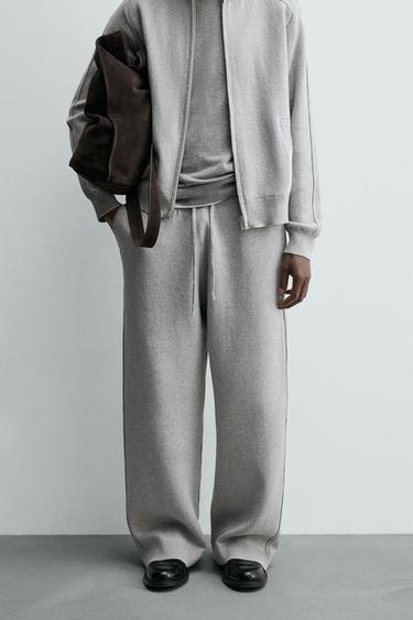 ШИРОКИЕ ТРИКОТАЖНЫЕ БРЮКИ — СЕРЫЙ С МЕЛАНЖЕВЫМ ЭФФЕКТОМ от Zara