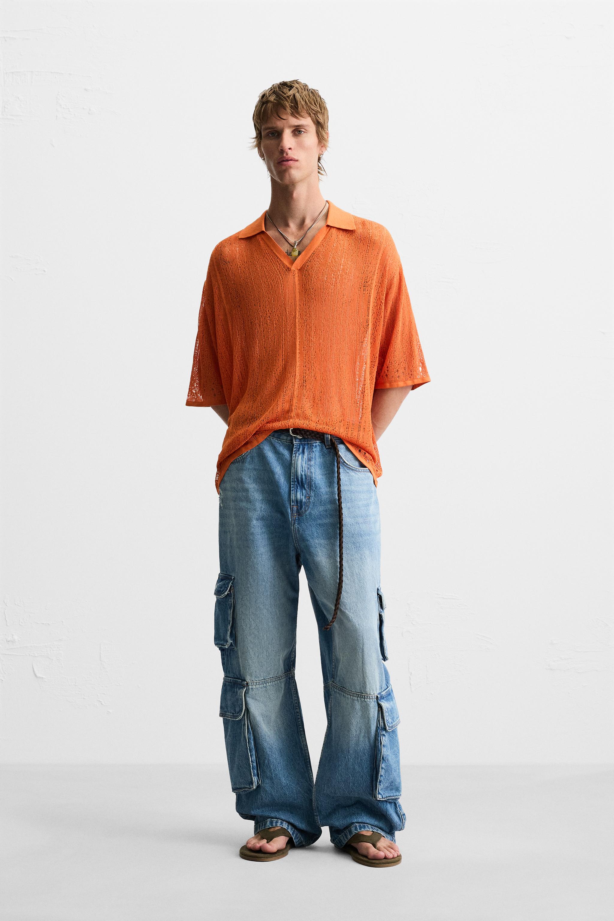スカラップニットポロシャツ - オレンジ色 | ZARA Japan / 日本