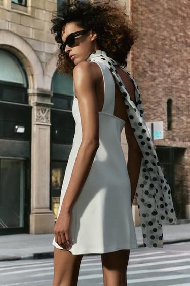 ROBE HALTER FOULARD À POIS - Blanc de Zara