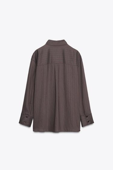 CHEMISE RAYÉE OVERSIZE ZW COLLECTION - Marron chocolat de Zara - Image 5