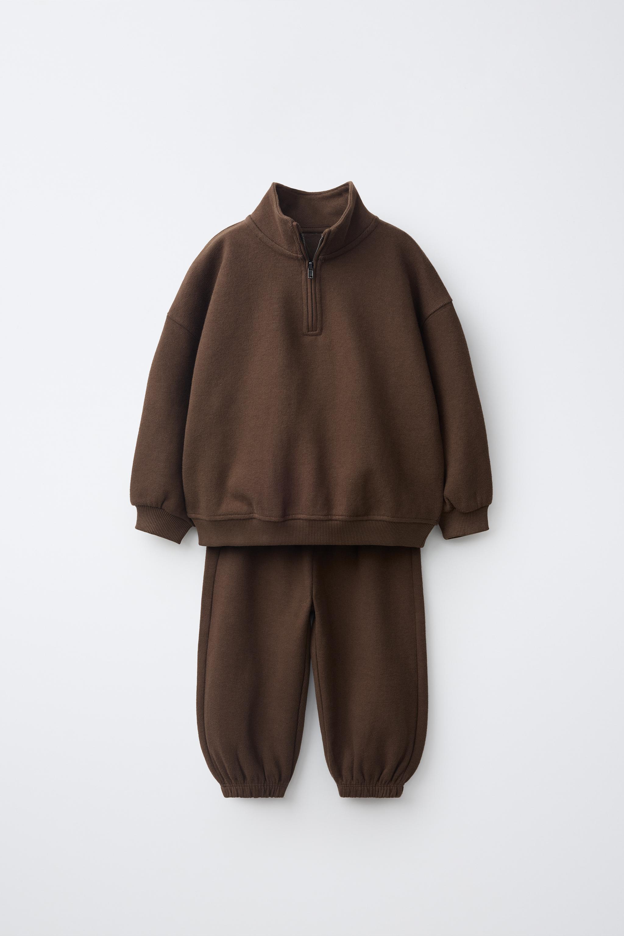 プレーンスウェット＆ジョガーパンツセット - ダークブラウン | ZARA