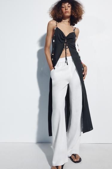Zara LONG LINEN CAMISOLE TOP - Anthracite grey