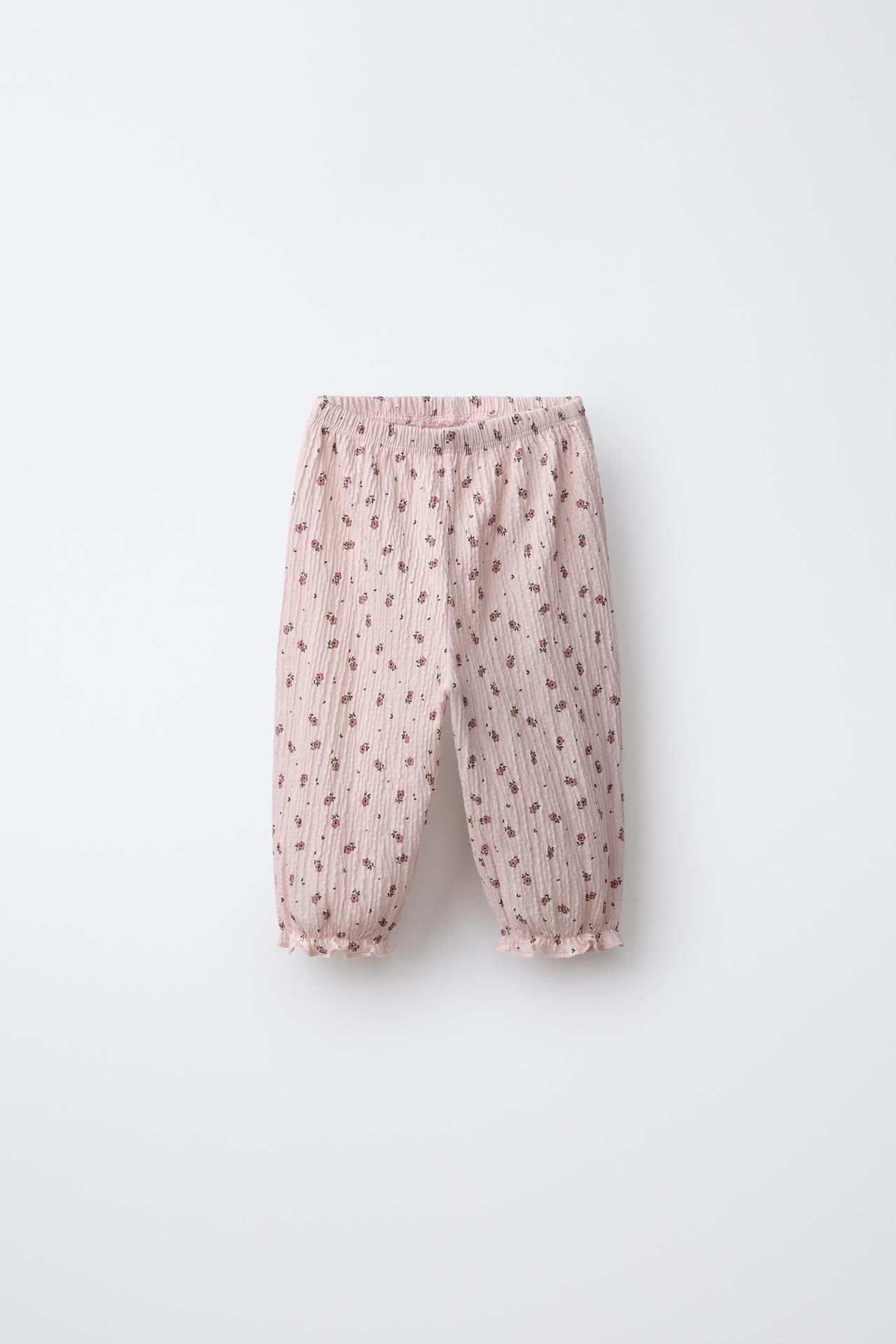 FLORAL TEXTURED PANTS — Pastel pink