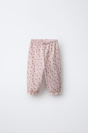 FLORAL TEXTURED PANTS — Pastel pink 1