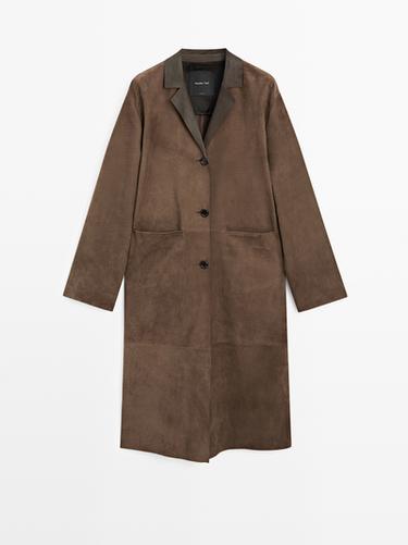 Zara Long suede leather coat - Brown