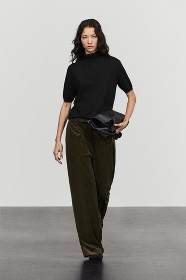 Wide-leg corduroy pants with darts — Khaki 1
