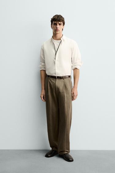 PANTALÓN PLIEGUES ESTAMPADO TIE DYE - tostado de Zara - Imagen 0