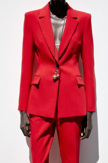 FITTED BLAZER WITH SHOULDER PADS - Red by Zara