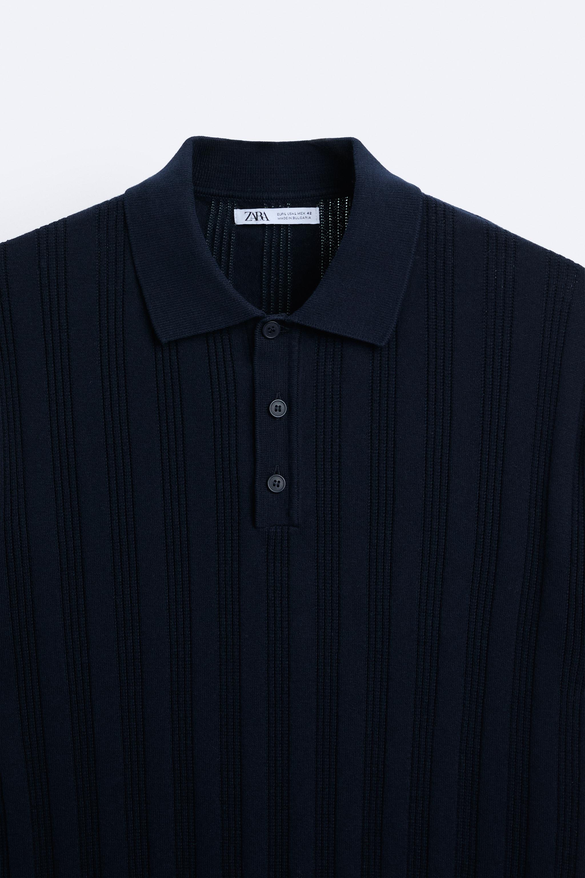 Zara Ribbed Knit Polo shirt Short sleeved white - Depop