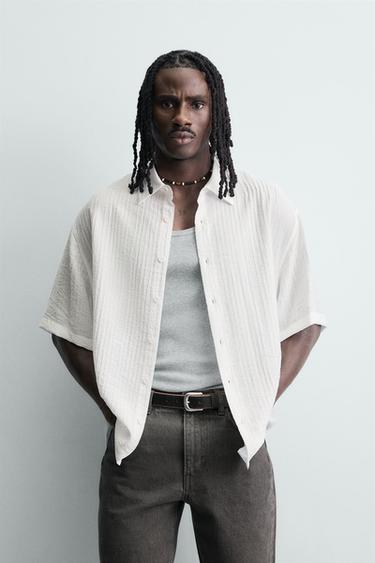 FLUID TEXTURED SHIRT - Oyster-white by Zara