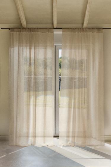 Zara LOW OPACITY LINEN CURTAIN (SET OF 2) - Light beige