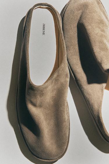 SPLIT SUEDE MULE SLIPPERS - Зелений хакі Zara