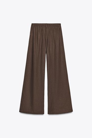 LINEN BLEND TROUSERS - Brown by Zara