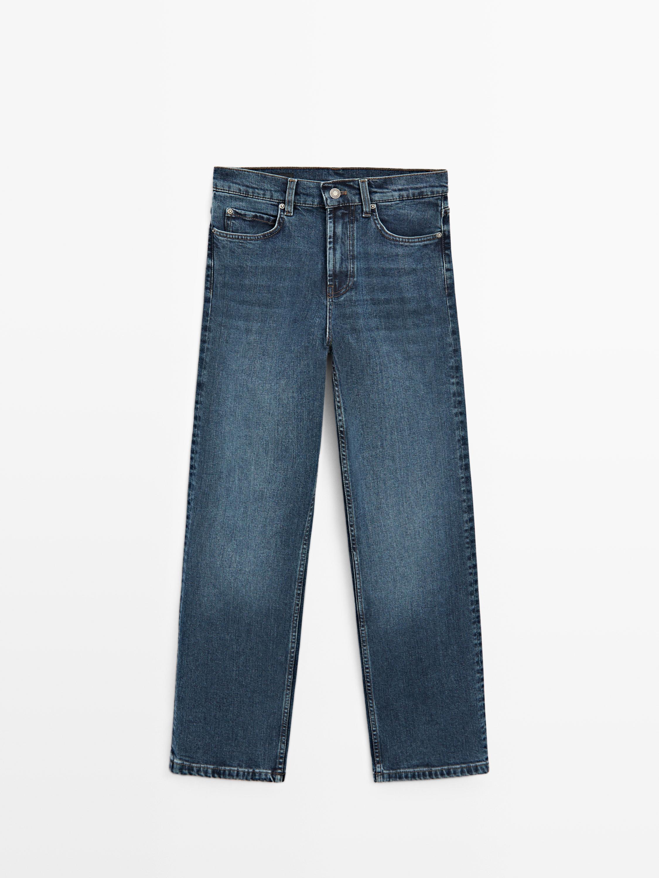 Mid-rise straight-leg jeans — Mid-blue