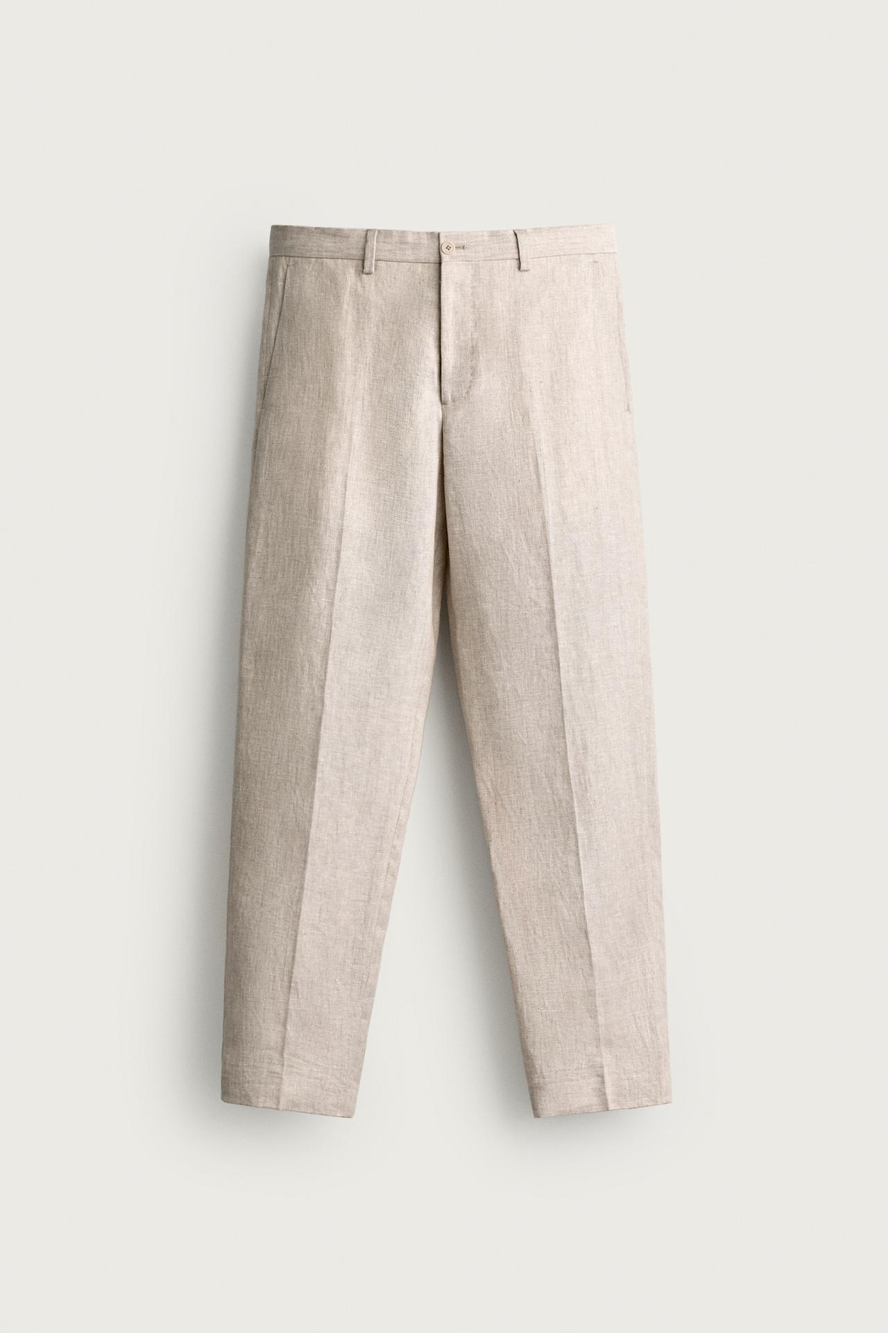100% LINEN SUIT PANTS — Light beige