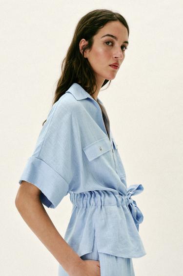 SAFARI LINEN BLEND SHIRT - Light blue by Zara