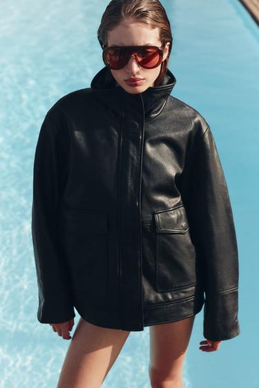 100% LEATHER BOMBER JACKET ZW COLLECTION LIMITED EDITION - Black by Zara