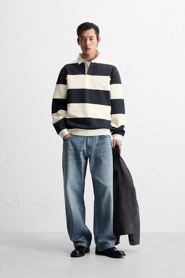 POLO À COL EN CONTRASTE - Écru / Bleu marine de Zara - Image 0