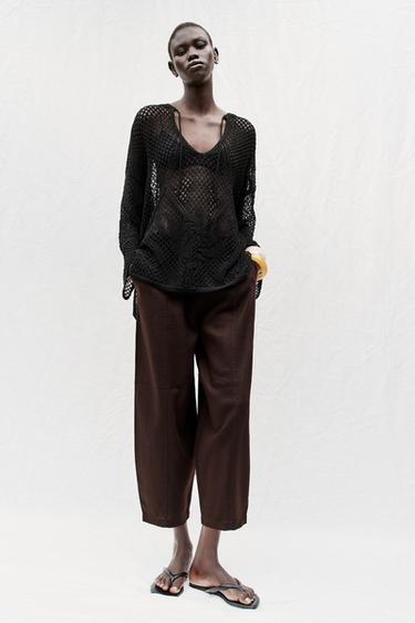 ШТАНИ BARREL FIT З ЛЬОНОМ - Коричневий Zara