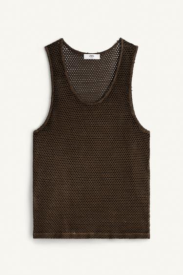 クロシェ編みタンクトップブラウンZaraのクロシェ編みタンクトップ - ブラウン 