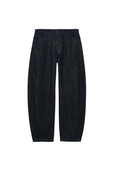 Front view of dark pants with side pockets.