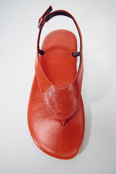 LIMITED EDITION FLAT LEATHER SANDALS - Orange by Zara
