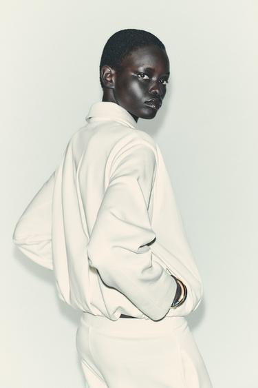 PLEATED FLEECE BOMBER JACKET - Ecru by Zara