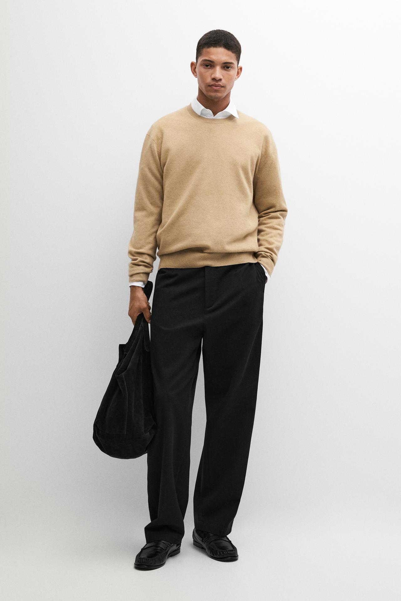 Knit 100% cashmere round neck sweater — Mid-camel