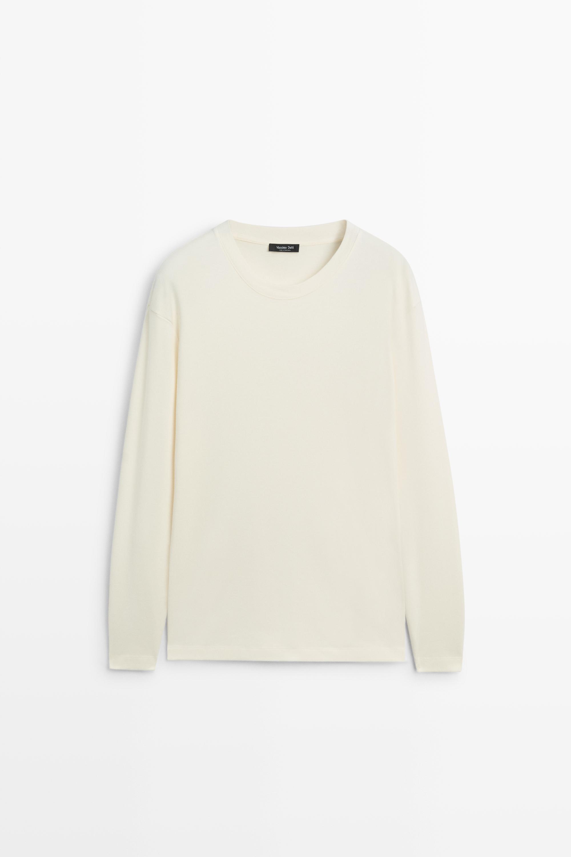 100% cotton long sleeve T-shirt — Biscuit