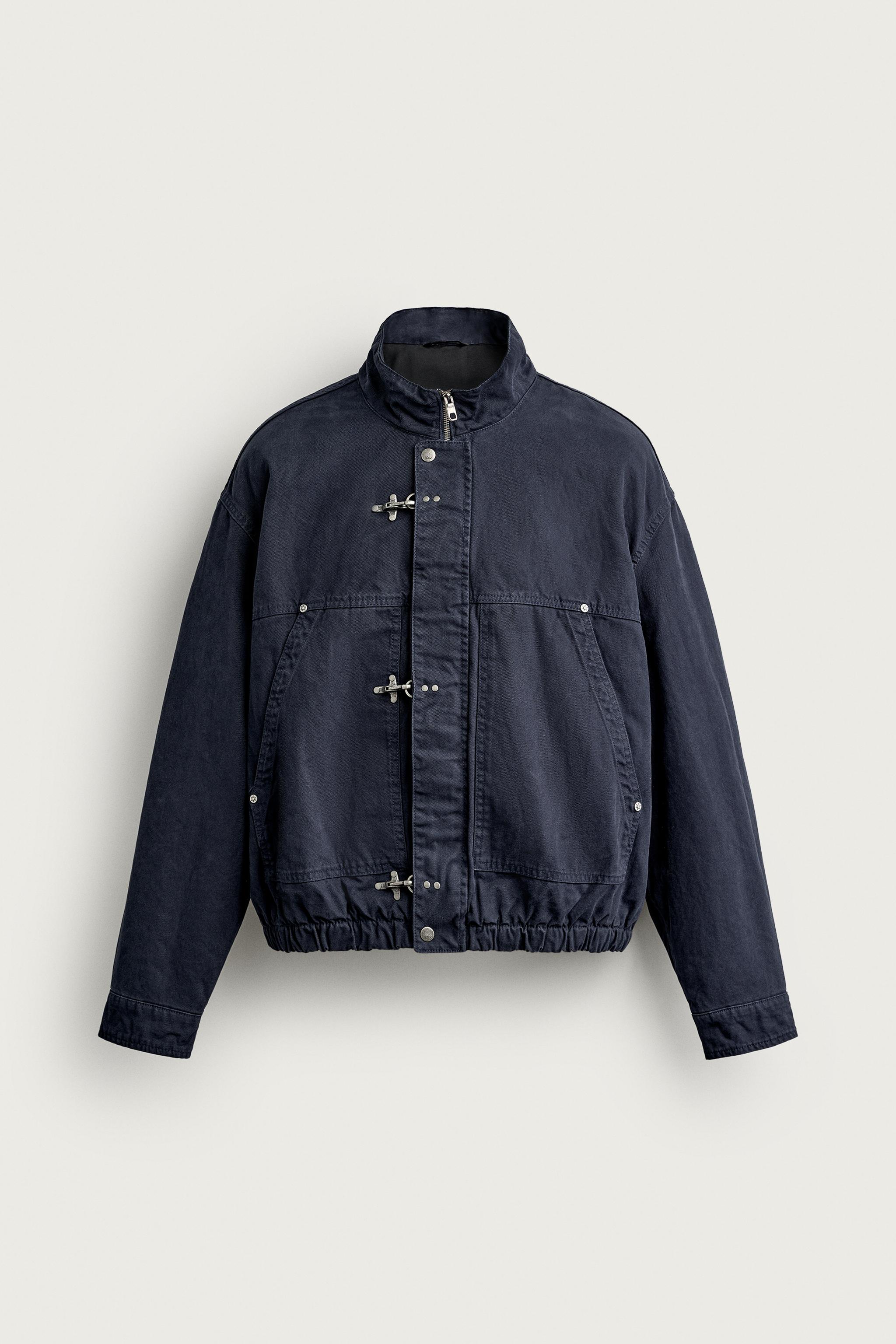 RELAXED FIT JACKET WITH METAL FIREMAN CLASPS — Navy blue